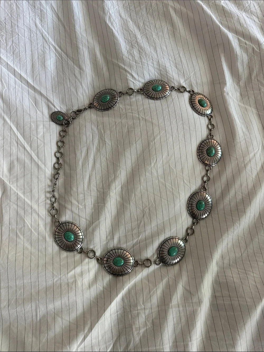 Silver-Tone Concho Belt with Turquoise Accents - Women Jewelry